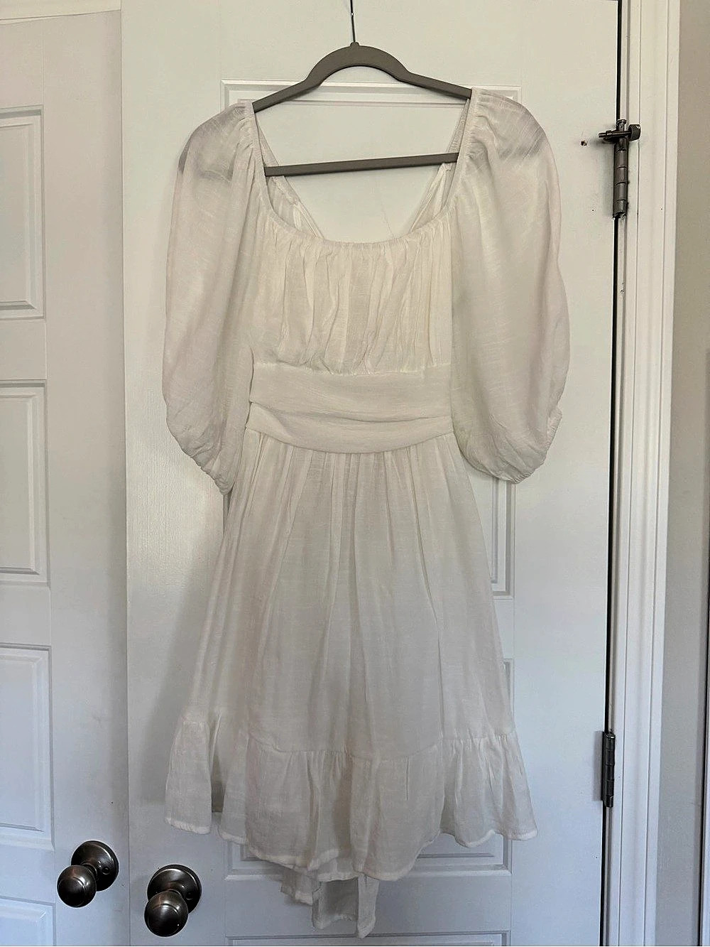 White Puff Sleeve Tie-Back Mini Dress